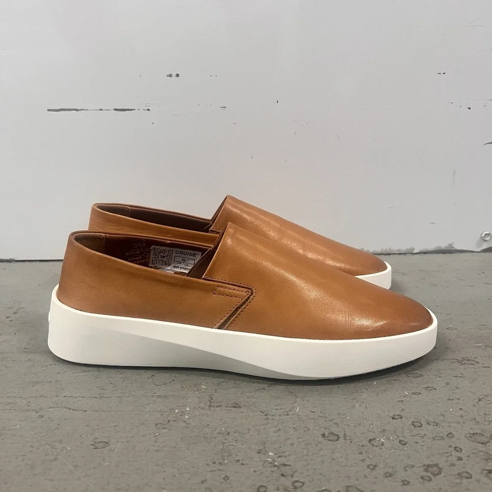 Wolf & Shepherd Cruise Slip-On Sneakers Honey Brown Leather 7.5 Men 9 Women's
